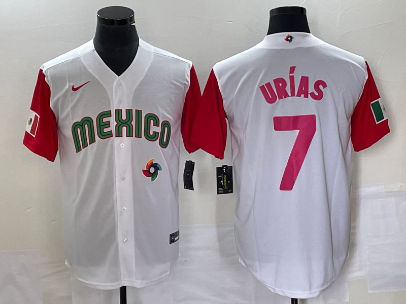 Men 2023 World Cub Mexico #7 Urias White pink Nike MLB Jersey29